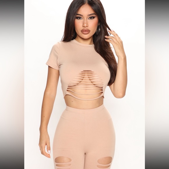 Fashion Nova Taupe Bianca Distressed Legging Set - Picture 3 of 11